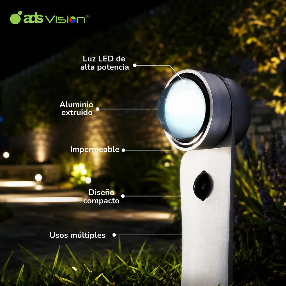 Anuncio hecho con IA para ADS Vision: luz LED de alta potencia para jardín