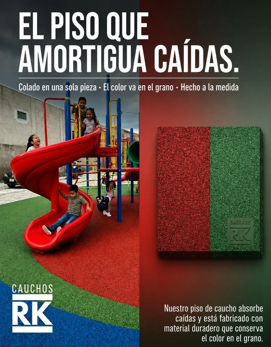 Anuncio hecho con IA para Cauchos RK: el piso que amortigua caídas para áreas infantiles