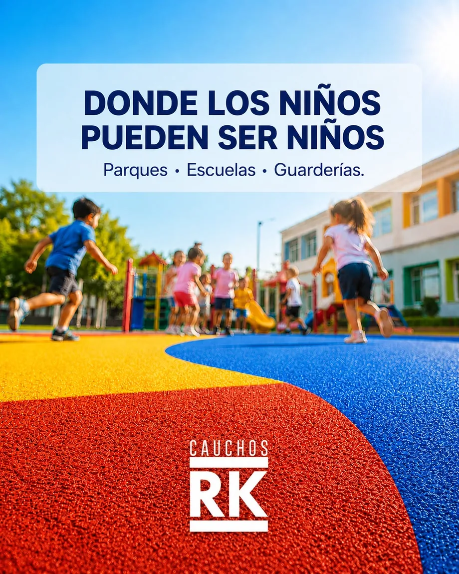 Anuncio hecho con IA para Cauchos RK: donde los niños pueden ser niños, para parques, escuelas y guarderías